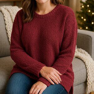 Qearal Chenille Popcorn Knit Sweater – 2XL – Wine/Burgundy Textured Pullover